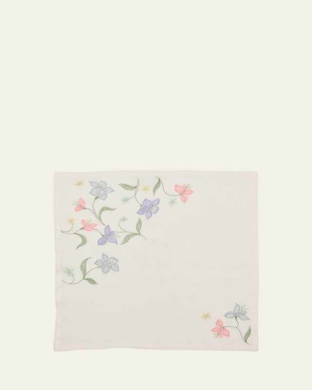 Vista Flower Embroidered Linen Napkin